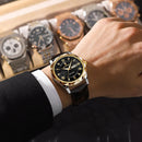 Relógio masculino de quartzo luxury master com pulseira em couro